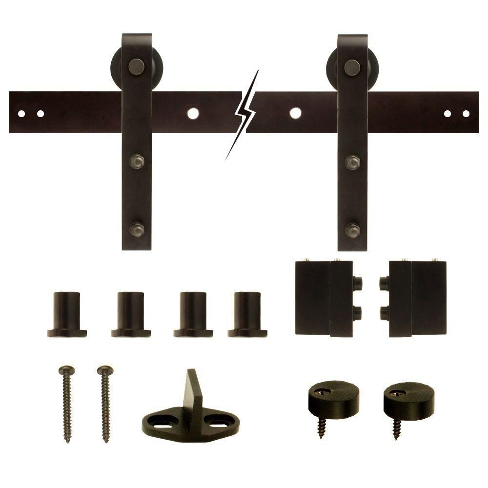 72 in. Dark Oil-Rubbed Bronze Strap Sliding Barn Door Track and Hardware Kit | The Home Depot