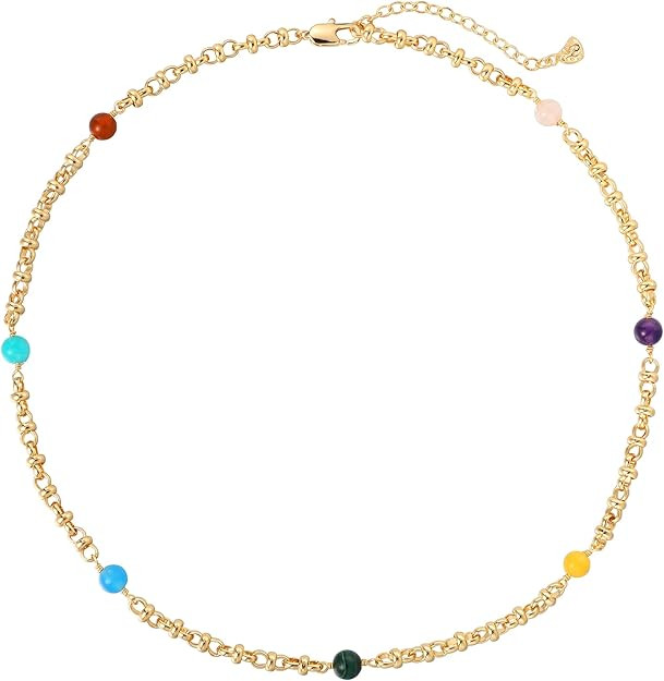 MTMY Beaded Necklaces for Women 14K Gold Plated Dainty Colorful Green/Rose Beaded Pearl Choker Ne... | Amazon (US)
