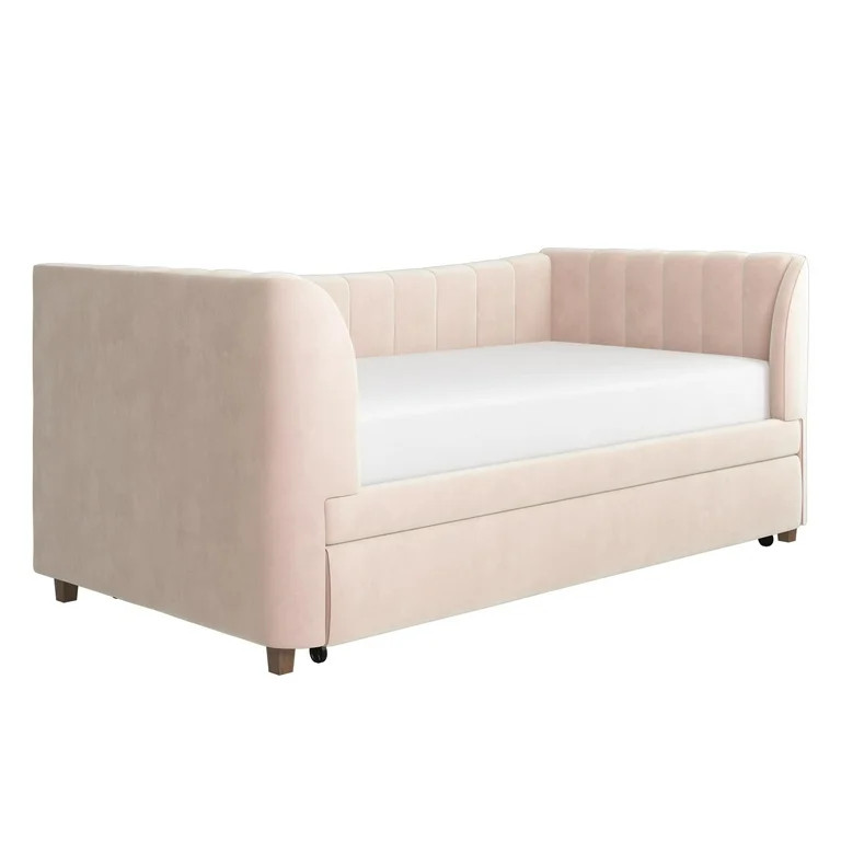 Little Seeds Valentina Kids' Twin Upholstered Daybed with Trundle, Pink Velvet | Walmart (US)
