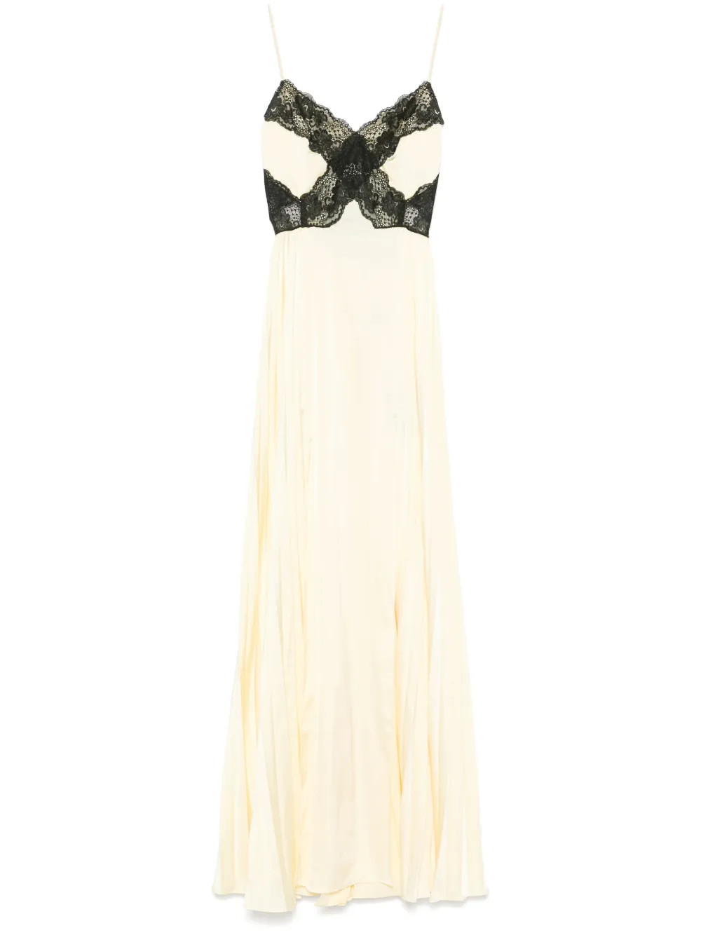 Self-Portrait satin lace maxi dress - Yellow | Farfetch Global