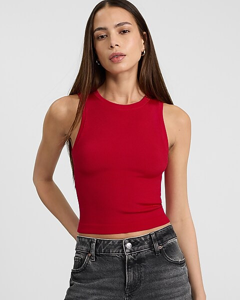 Body Contour Seamless Ribbed High Neck Cropped Tank | Express