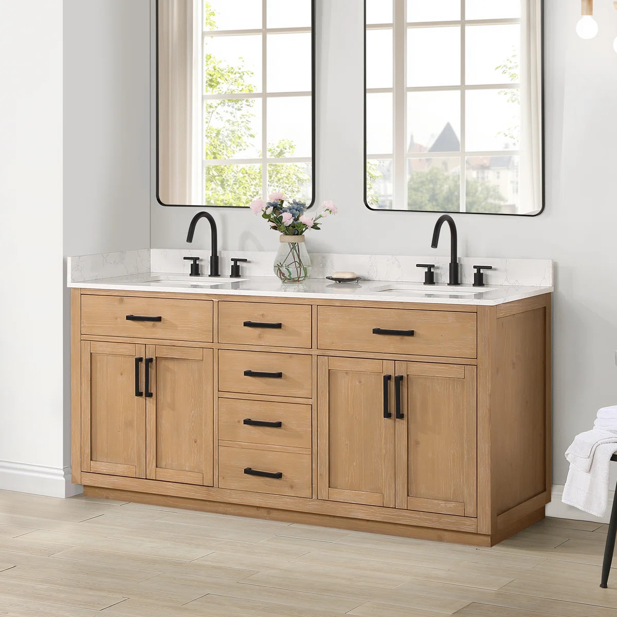 Gavino 72'' Double Bathroom Vanity with Engineered Stone Top | Wayfair North America