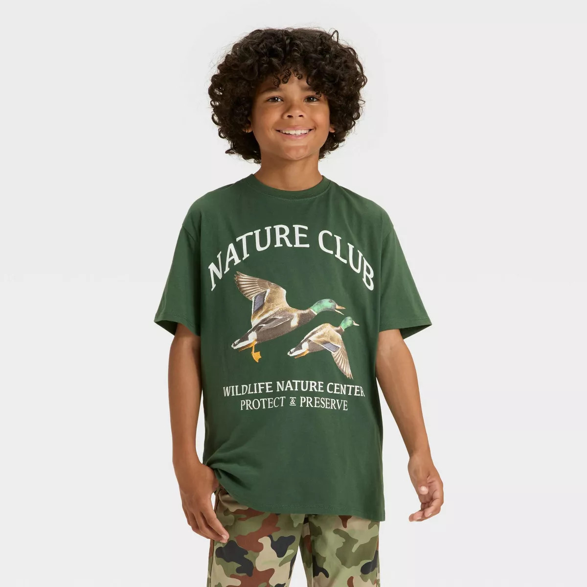 Boys' Mallard Nature Oversized Short Sleeve Graphic T-Shirt - Off-White | Target