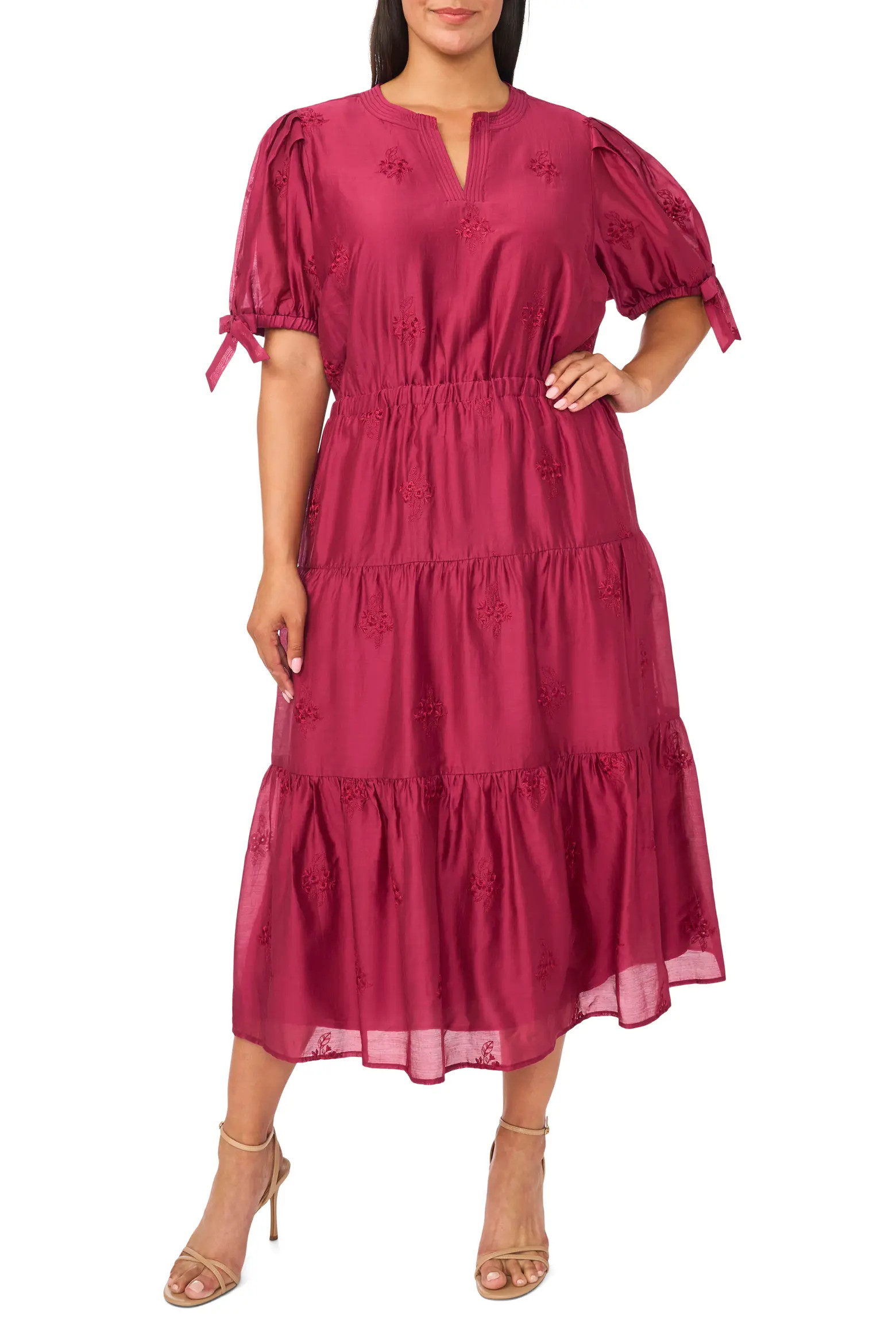 Balloon Sleeve Split Neck A-Line Maxi Dress (Women) | Nordstrom | Nordstrom