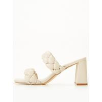 V by Very Twin Strap Plait Mule Heeled Sandal - Cream | Very (UK)