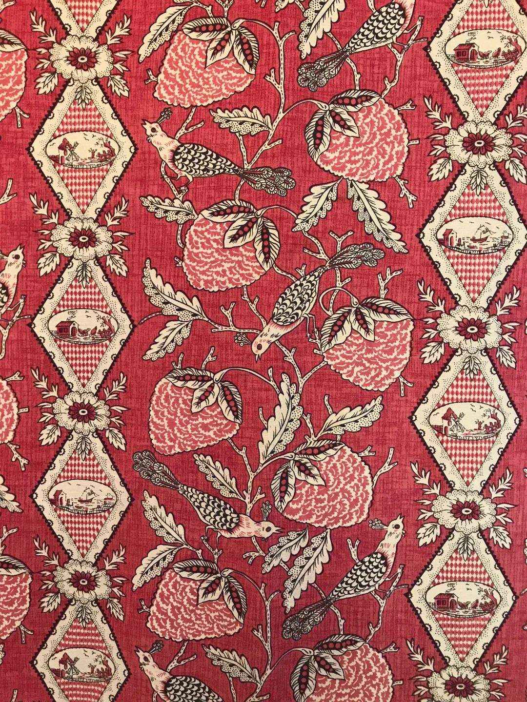 Vintage Toile Throw or Bedcover Exotic Birds Fruit and Rural Scenes 1970s Home Decor Interior Des... | Etsy (US)
