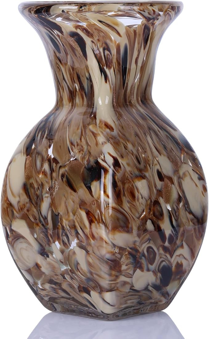 Amber Glass Vase for Flowers, Hand-Blown Art Glass Vase, Modern Decorative Flower Vase for Dining... | Amazon (US)