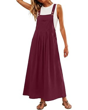 Summer Dresses Women Bib Overall Dresses Adjustable Casual Beach Maxi Jumper Dress Cover Up with ... | Amazon (US)