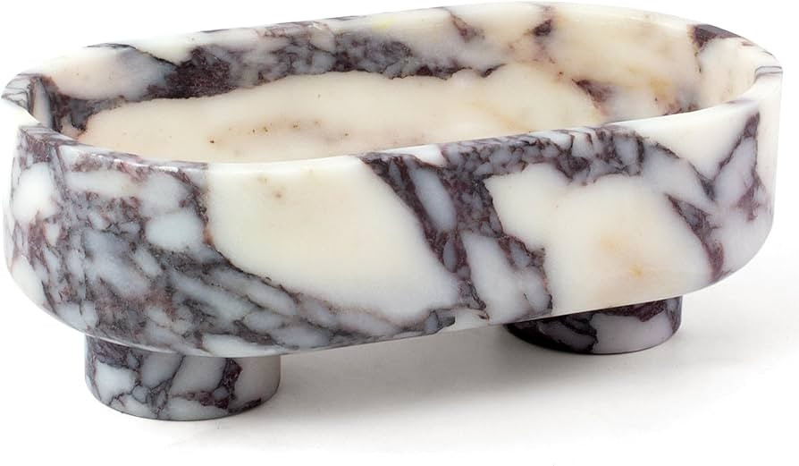 LIN CHUAN Natural Oval Marble Fruit Bowl for Kitchen Counter | Two-Legged Decorative Pedestal Bow... | Amazon (US)