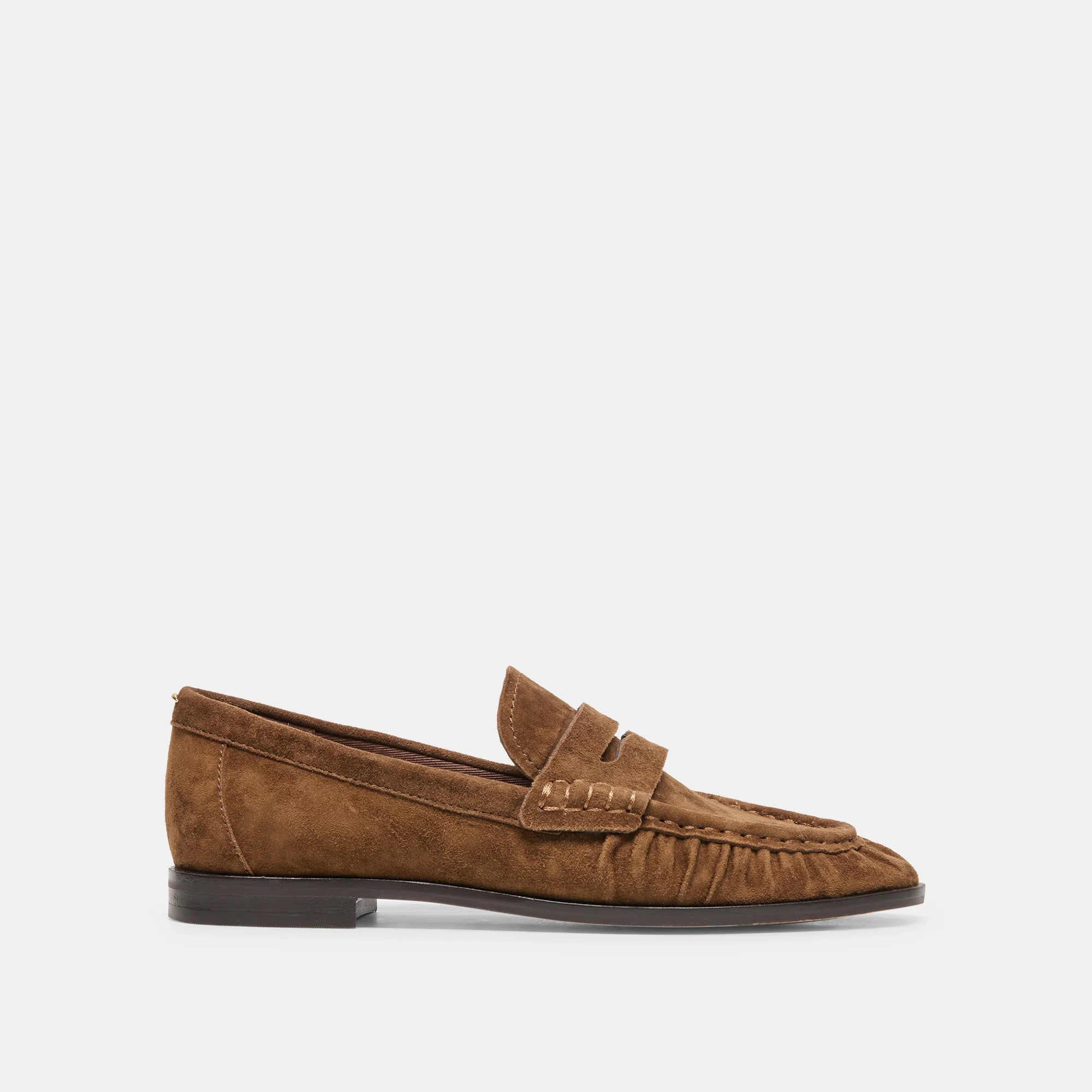BAXEN Chestnut Suede Pointed-Toe Penny Loafers | Dolce Vita | DolceVita.com