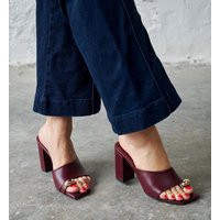 Burgundy Leather Block Heel Mules, Chunky Open Toe High Sandals For Women, Elegant Slip On Heels With Gold Detail, Black & Brown Heels | Etsy (US)