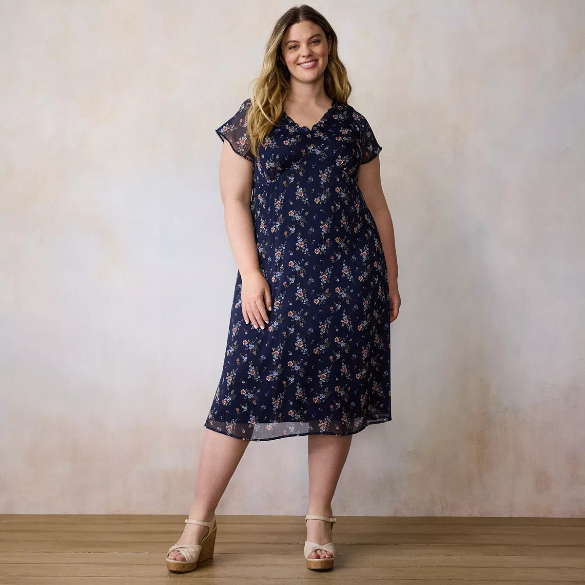 Plus Size LC Lauren Conrad Empire Midi Dress, Women's, Size: 2XL, Blue Elina Fleurs | Kohl's