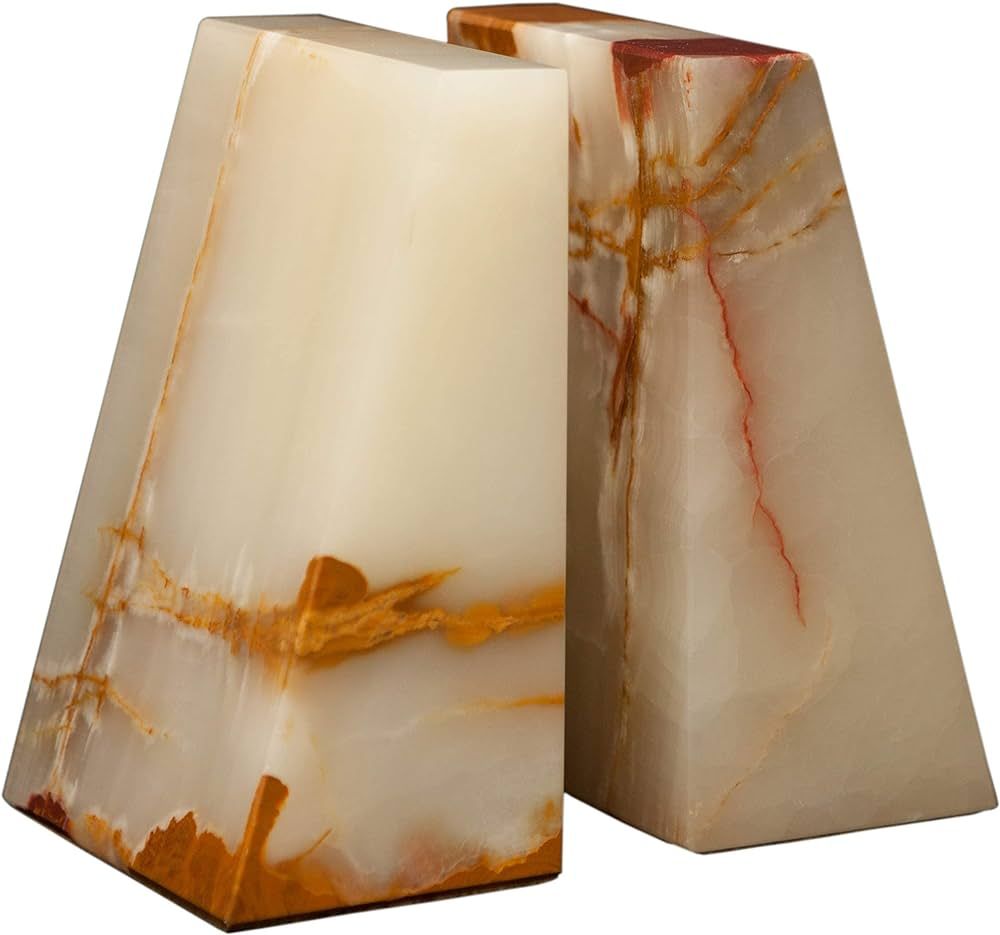Light Green Onyx Wedge Shaped Natural Polished Marble Bookends | Amazon (US)