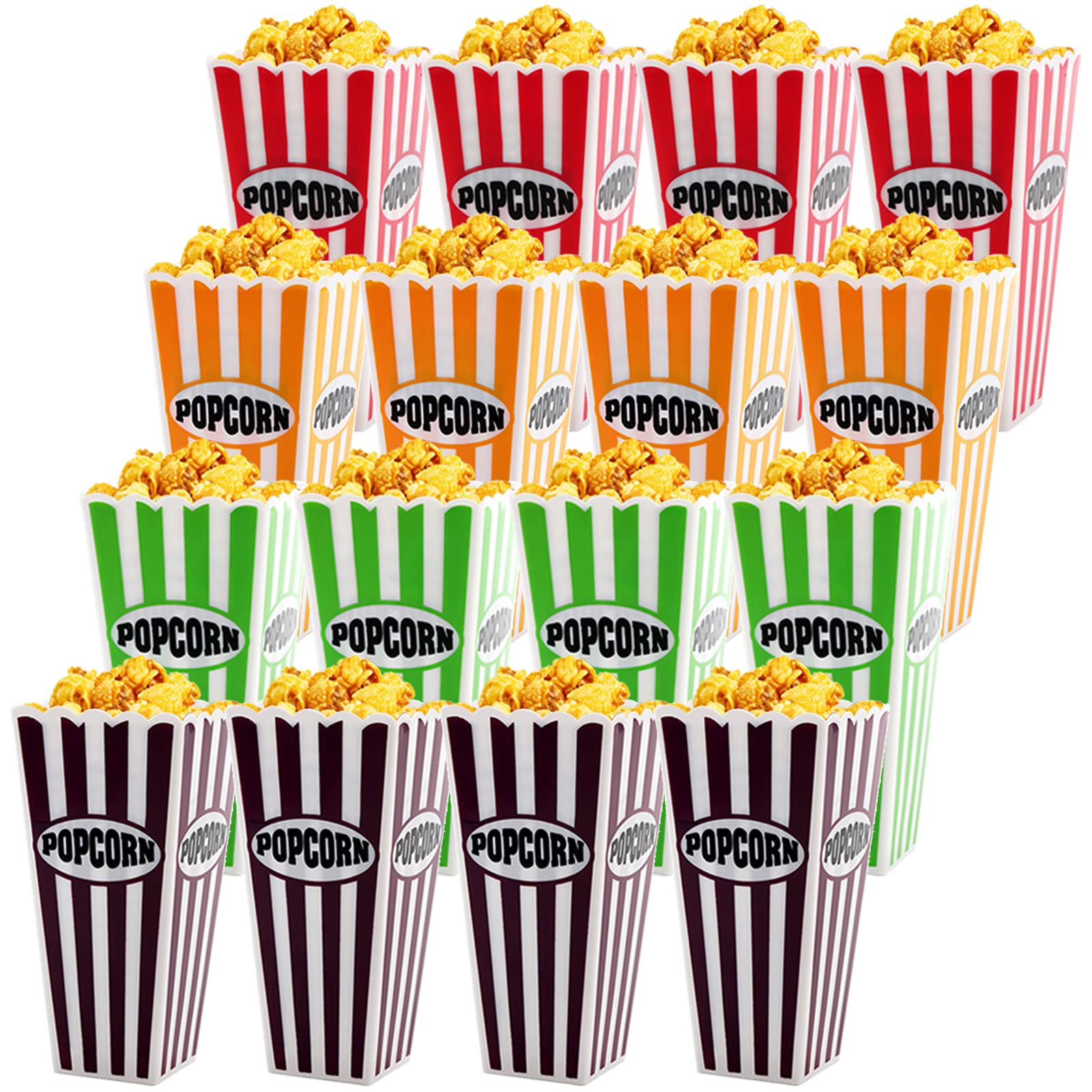 Jucoan 16 Pack Plastic Popcorn Containers, Retro Striped Reusable Popcorn Box Tub for Movie Night... | Amazon (US)