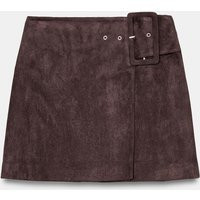 Zara - Faux Suede Mini Skirt With Buckle - Chocolate Brown - S - Woman | Zara UK