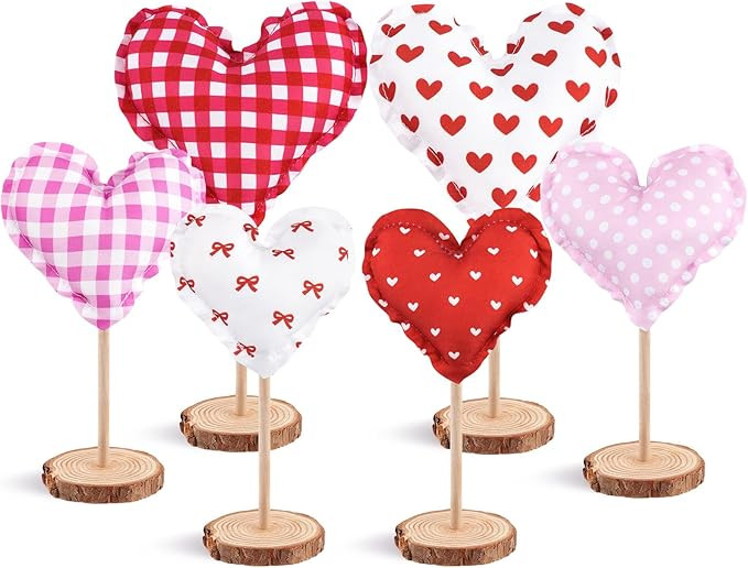 Valentines Day Decorations, 6 Pcs Heart Valentines Home Decorations, Farmhouse Tabletop Centerpie... | Amazon (US)