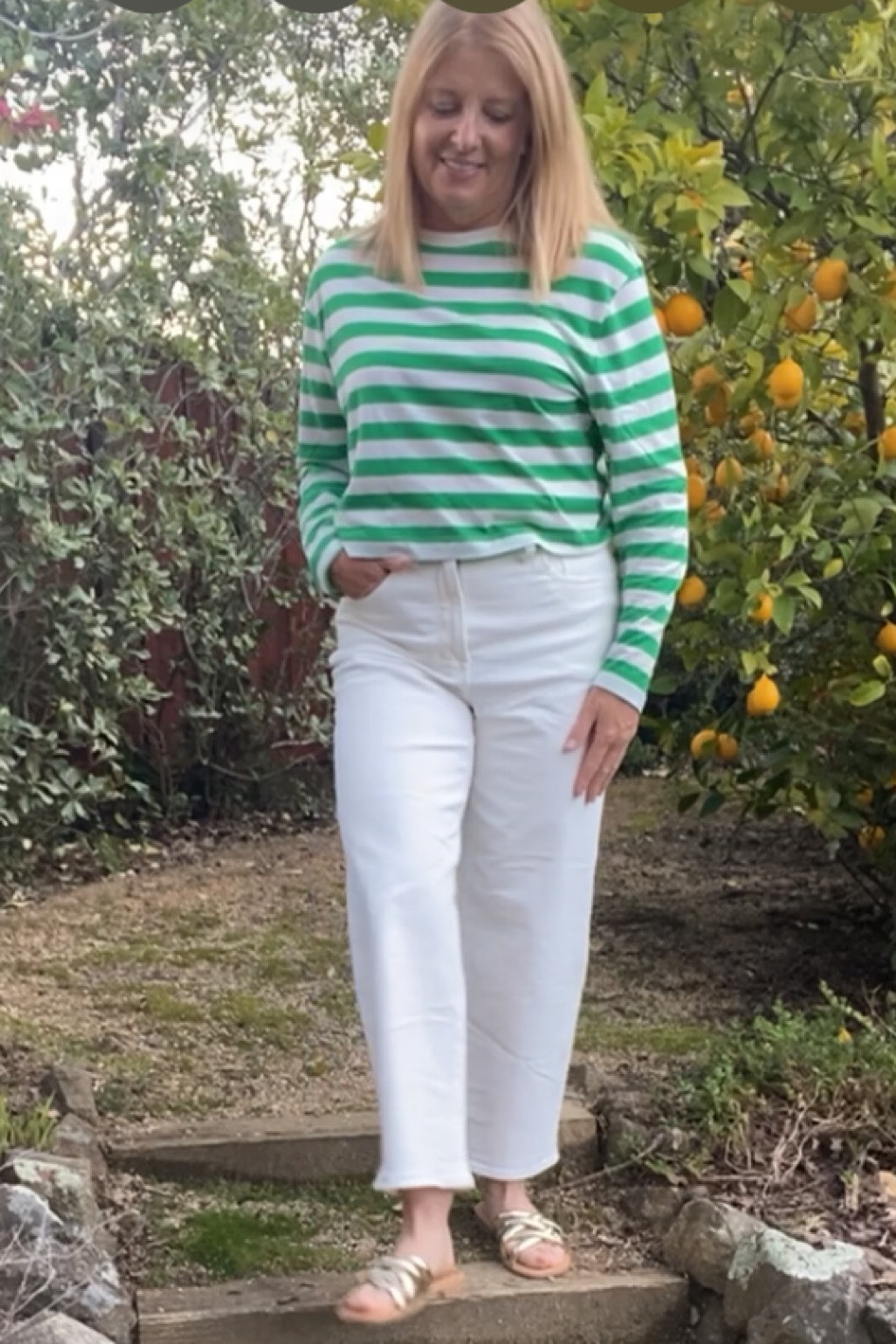 Sale! These awesome wide-leg jeans are on sale, 25% off! They’re worth it even at full price. Super comfy and flattering! Size down! The top is on sale too. Just $10! Score! Sandals are regular price but a steal at $24.99!

#LTKSeasonal #LTKsalealert #LTKstyletip