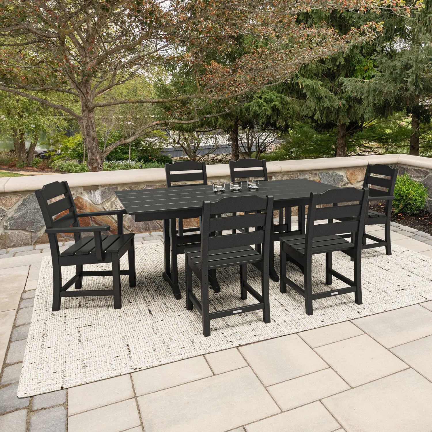 allen + roth by POLYWOOD Oakport 7 -Piece Black Patio Dining Set Plastic Rectangle Table with 6 S... | Lowe's