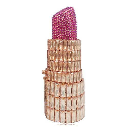 DEBIMY Women Glittering Evening Bag Rhinestone Crystal Lipstick Shape Evening Clutch Vintage Wedding Party Banquet Handbag, Rose Red Champagne | Amazon (US)
