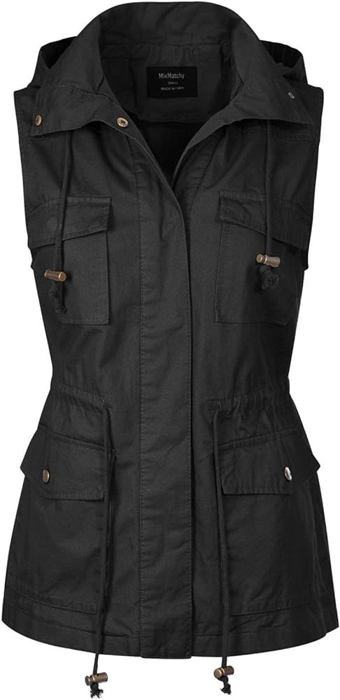 MixMatchy Women's Drawstring Lightweight Loose Fit Sleeveless Vest Utility Jacket | Amazon (US)