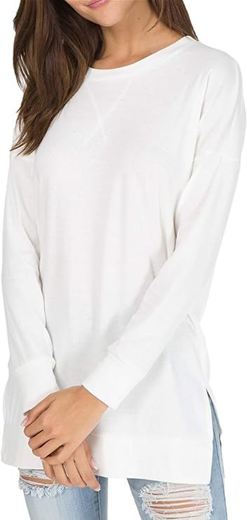 levaca Women's Fall Long Sleeve Side Split Loose Blouses Casual Pullover Tunic Tops | Amazon (US)