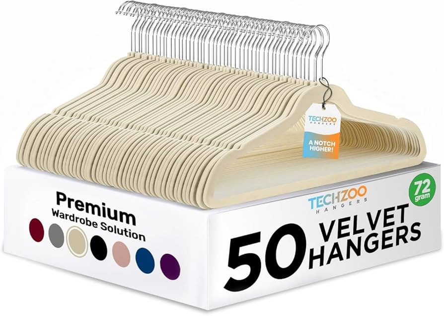TECHZOO 50 Pack New Premium Quality Velvet Hangers Ultra Thin Non Slip Adult Felt Space Saving Ha... | Amazon (US)
