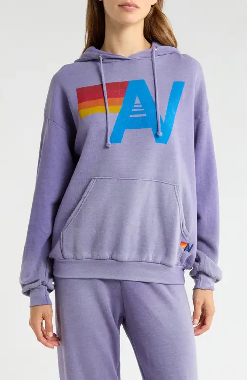 Aviator Nation Logo Relaxed Fit Graphic Hoodie in Faded Grape at Nordstrom, Size Large | Nordstrom