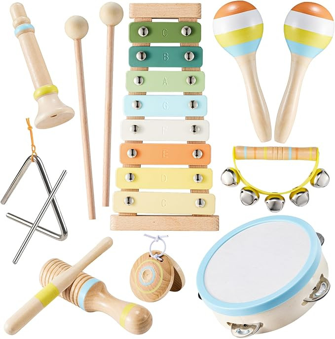 Baby Musical Instruments Set Montessori Wooden Music Toys for Toddlers 3 4 5 Neutral Color Percus... | Amazon (US)