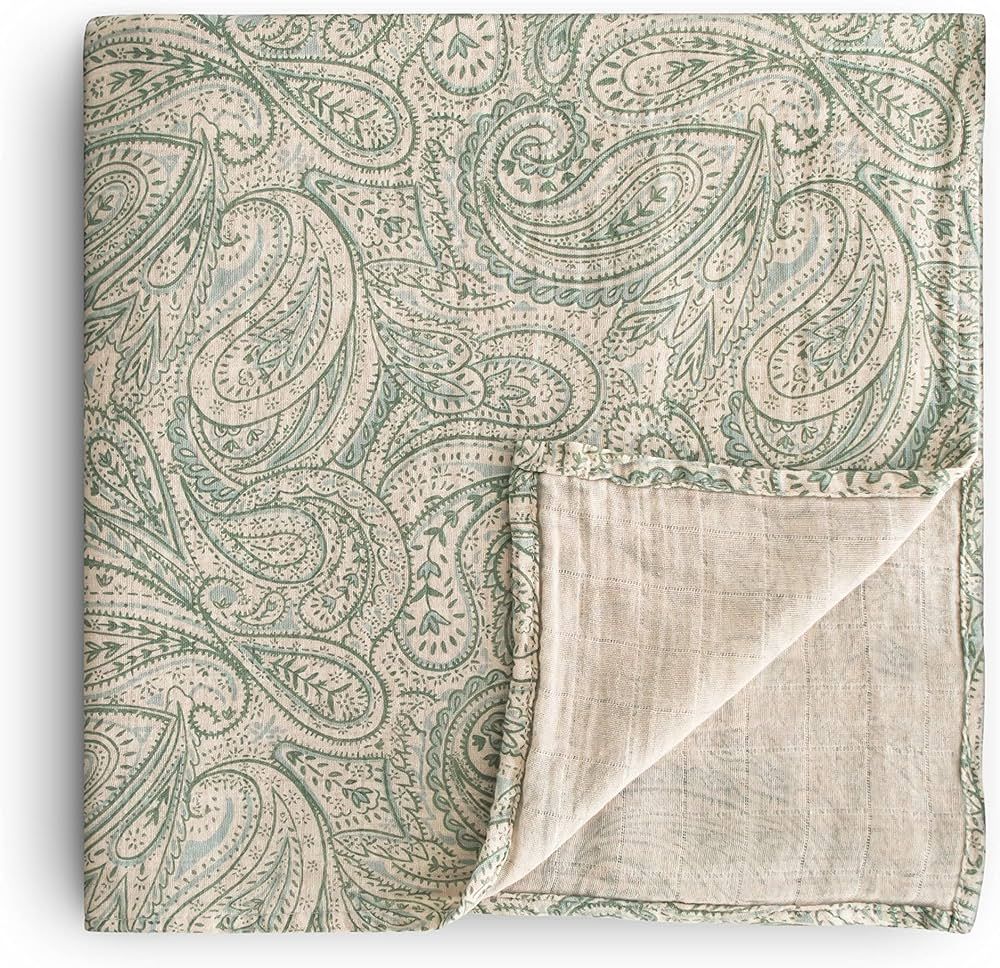 mushie Muslin Baby Swaddle Blanket | 100% Organic Cotton (Green Paisley) | Amazon (US)