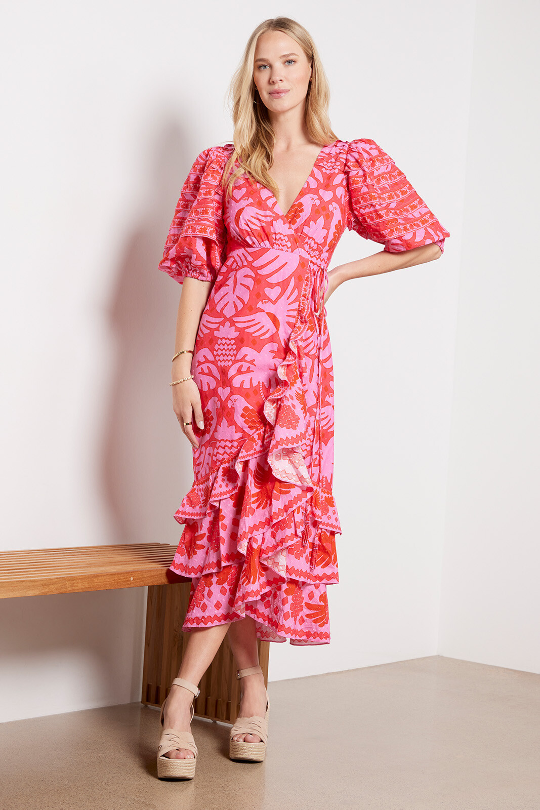 Jungle Scarf Red Wrap Midi Dress | Evereve