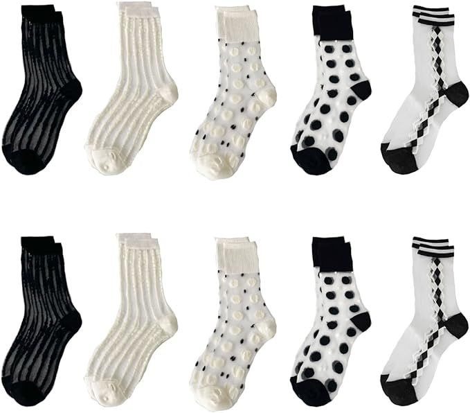kitgaga Crystal Tulle Summer Socks Womens Sheer Mid Tube socks Transparent Thin Mesh Lace Elastic... | Amazon (US)