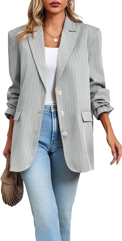 Cicy Bell Womens Oversized Striped Blazer Casual Open Front Long Sleeve Work Office Blazers Jacke... | Amazon (US)