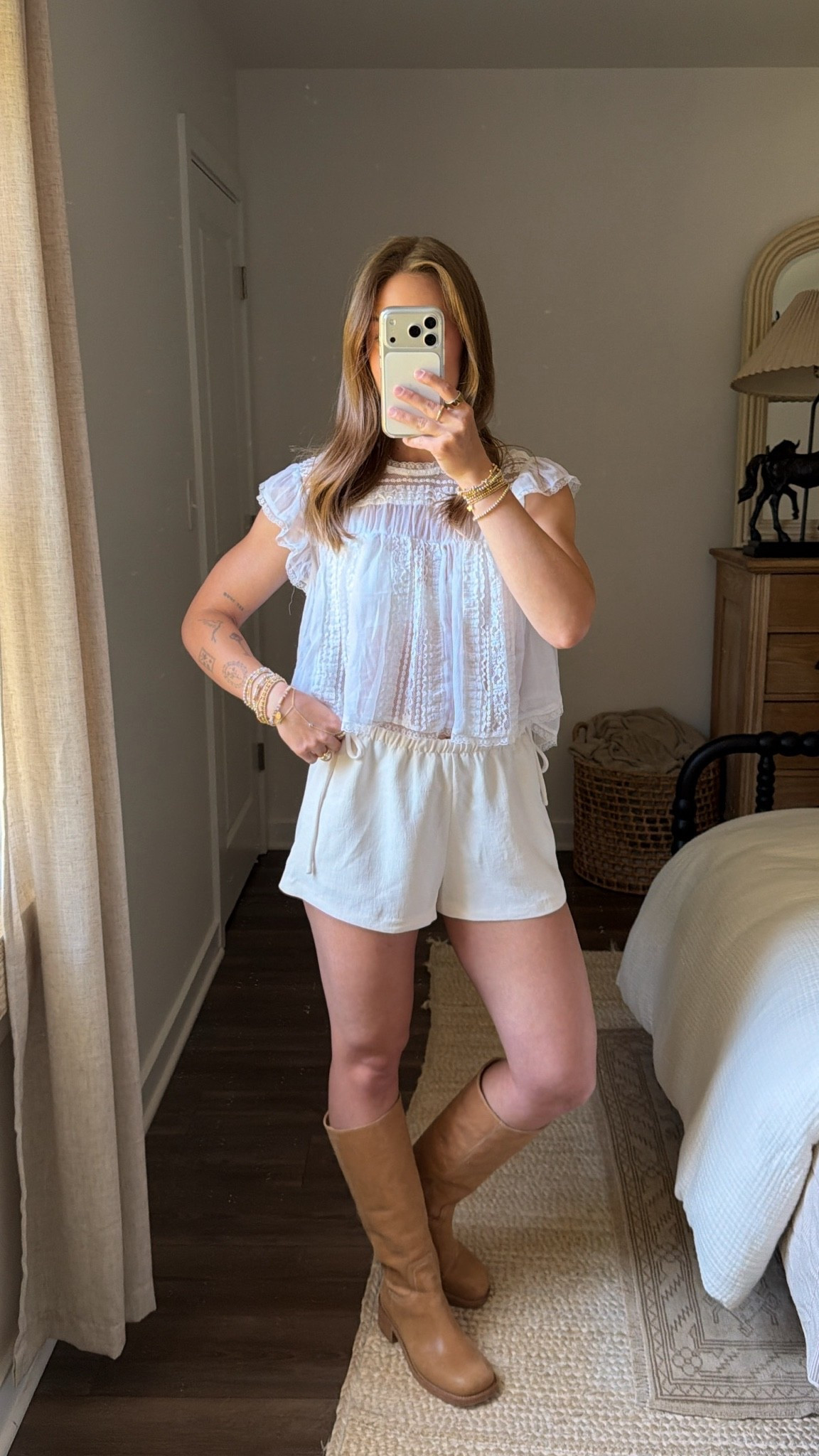 5/29/26 Wedding Dress Shopping Outfit

What I wore for a day of wedding dress shopping 🤍 styled my Free People babydoll top (M) with Aritzia shorts (S), tall Steve Madden boots, and my favorite Amazon lace bra underneath. A comfortable but cute outfit for a day of appointments and lots of trying things on—everything is linked here ✨

#LTKootd #LTKSeasonal