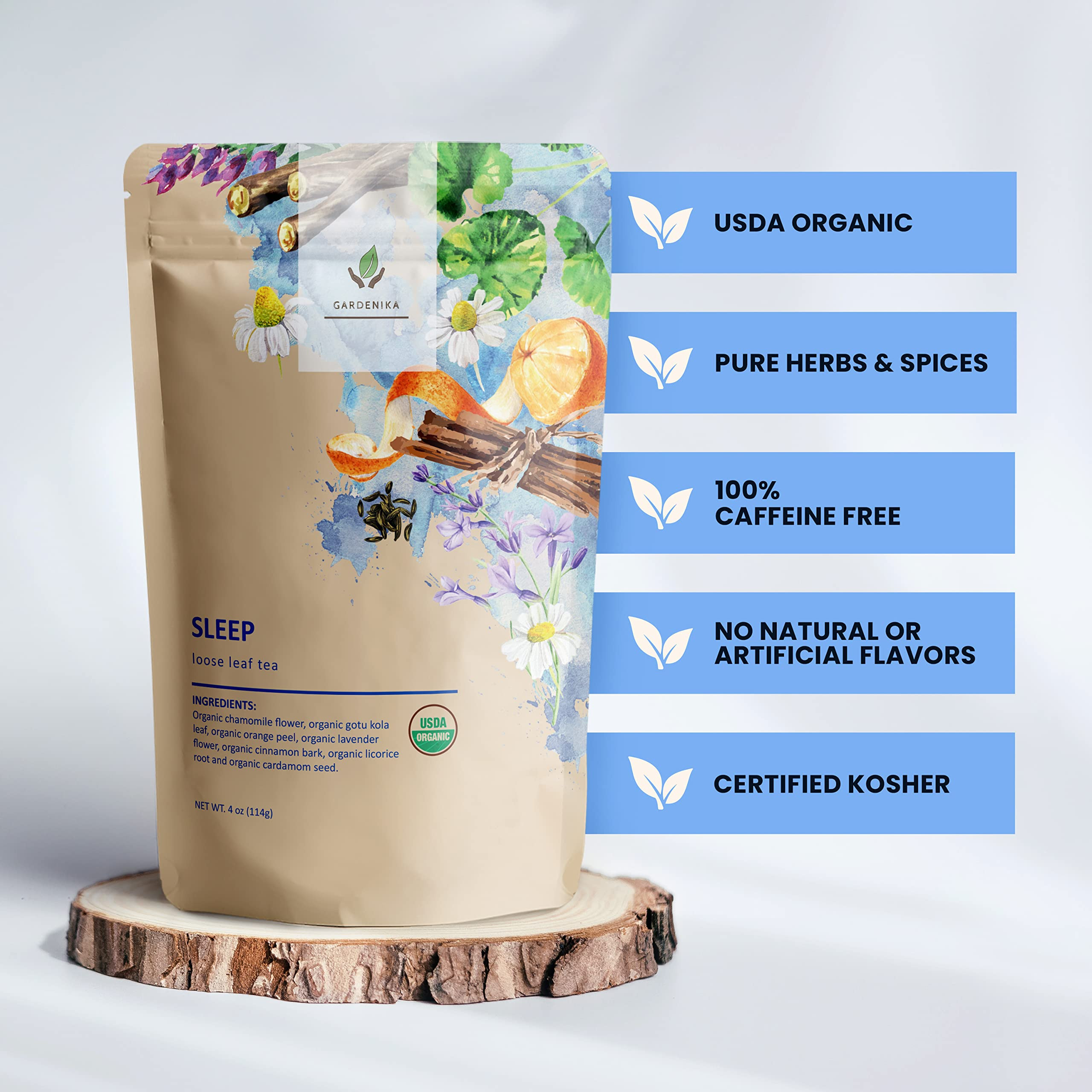 Gardenika Organic Sleep Loose Leaf Tea with Chamomile and Lavender Flowers, Herbal, Caffeine Free... | Amazon (US)