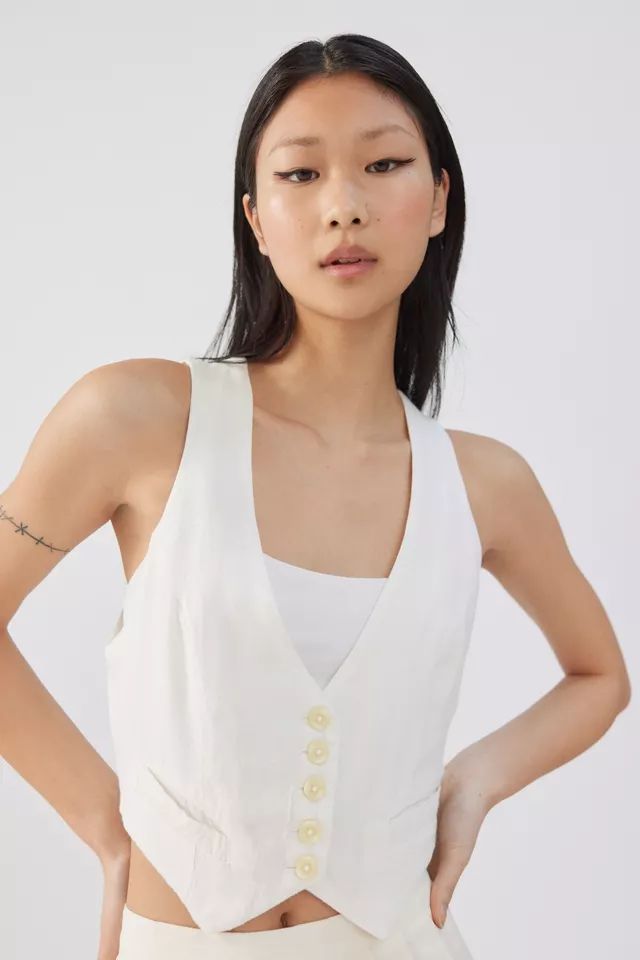 UO Nothing But Business Linen Vest | Urban Outfitters (US and RoW)