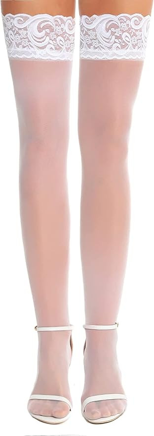 RSLOVE Women's Lace Top Thigh High Sheer Stockings Antiskid Silicone Ultra Shimmery Pantyhose | Amazon (US)