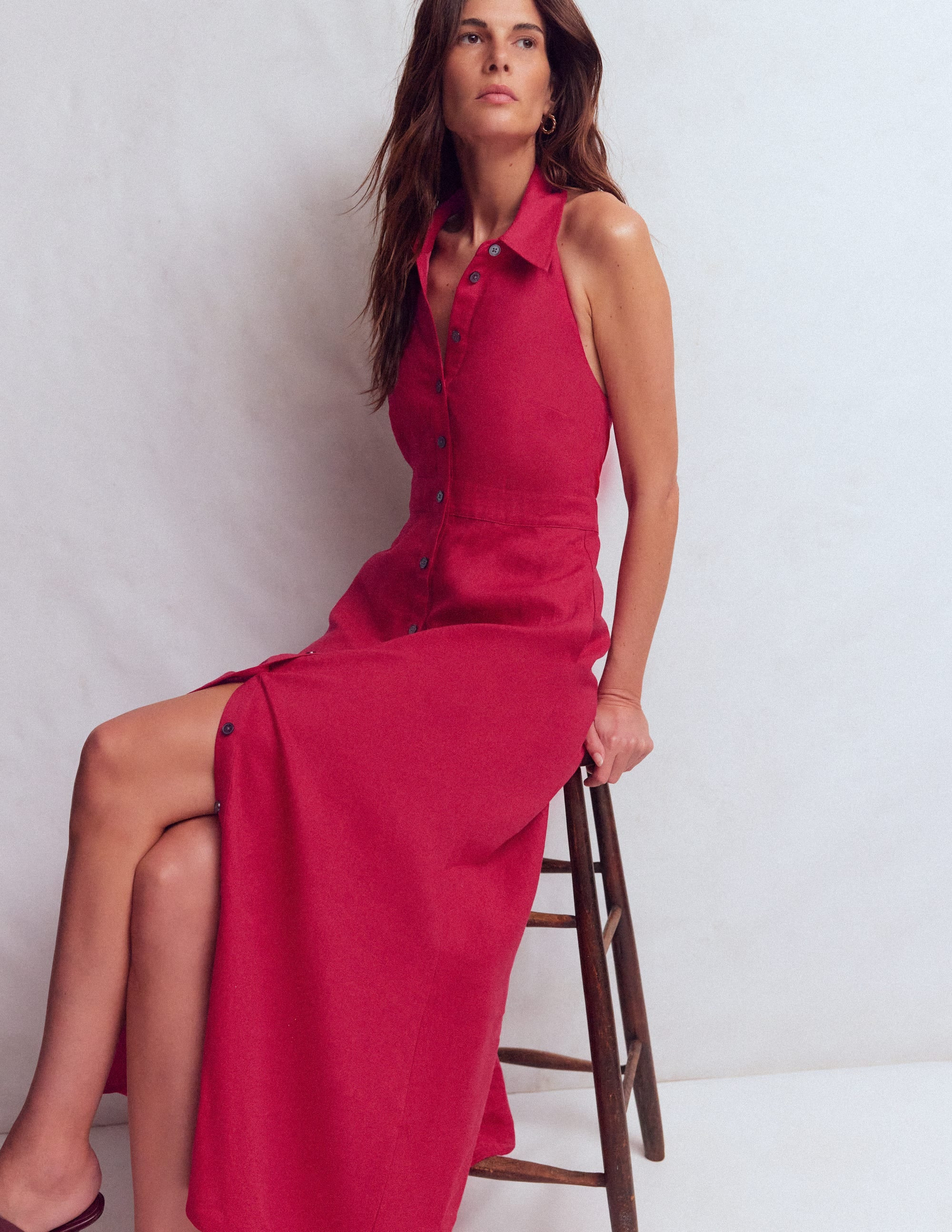 Boden Women's Eva Linen Blend Maxi Dress in Red | Size 4 | Boden (US)