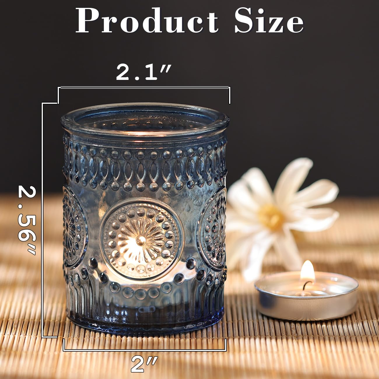 Blue Votive Candle Holders Set of 36- Glass Candle Holders Bulk for Tea Light Candle, Embossed Ca... | Amazon (US)