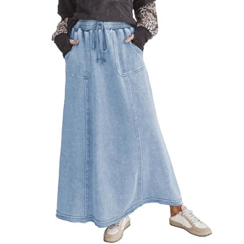 Womens High Waist Maxi Skirt Acid Wash Casual Flowy Elastic A Line Travel Boho Long Skirt with Po... | Amazon (US)