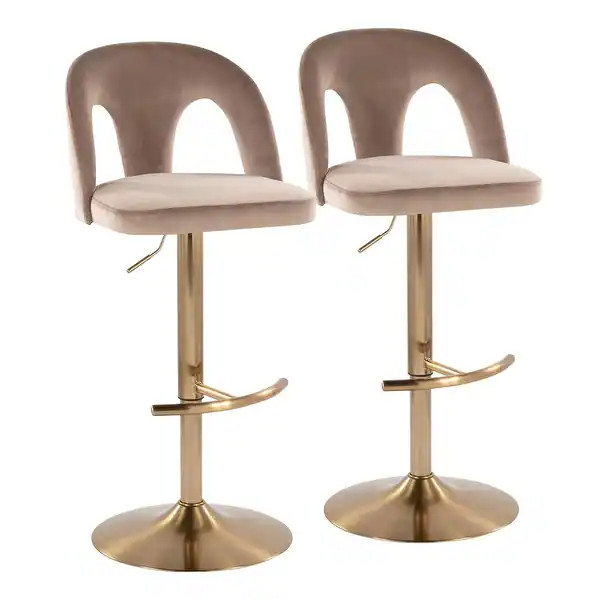 Ava Upholstered Adjustable Barstool - Set of 2 - Taupe | Bed Bath & Beyond