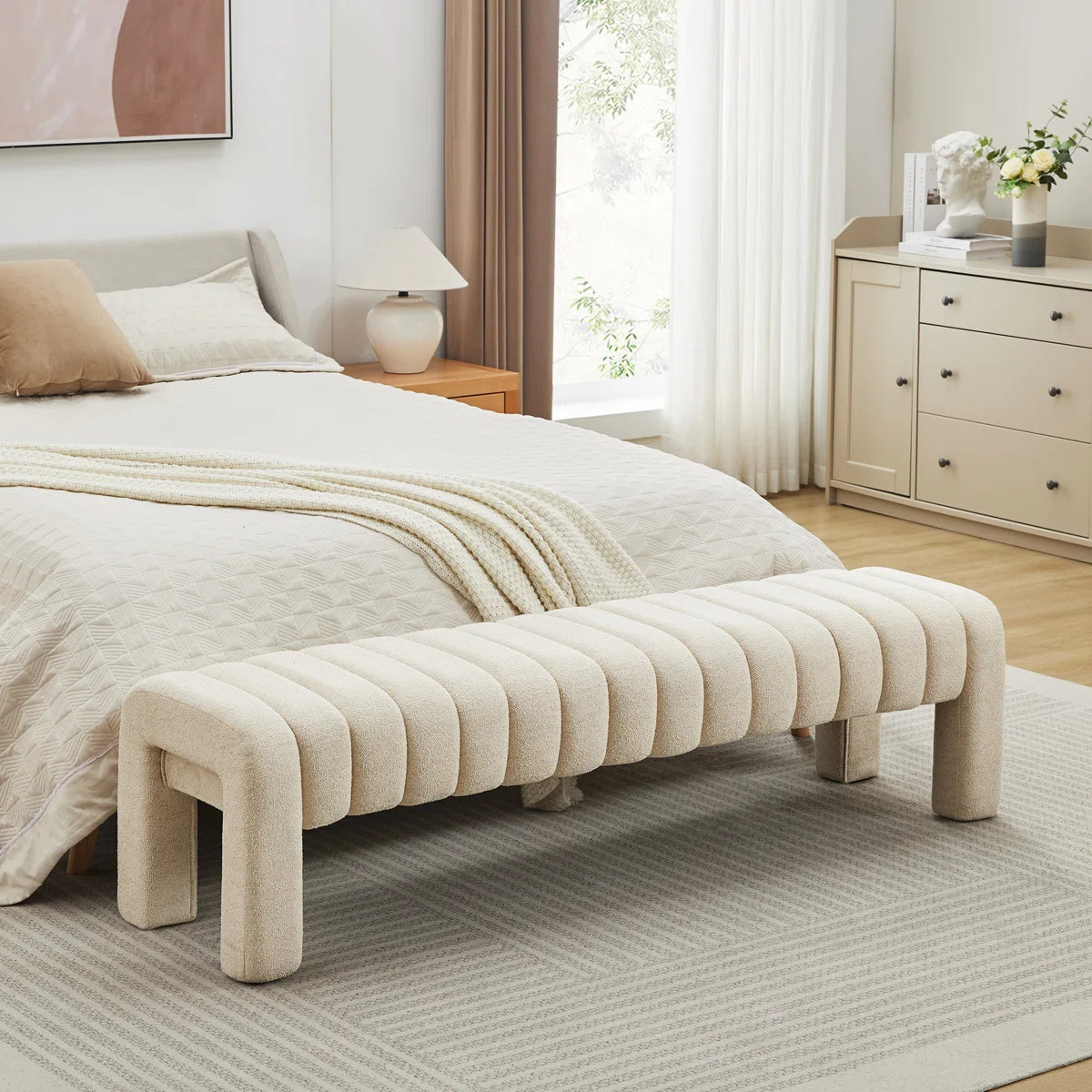 Oyan Mid-Century Modern Channel Tufted Upholstered Bedroom Bench | Wayfair North America