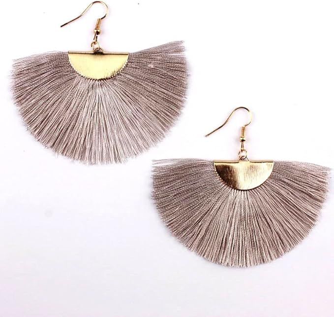 Mimir Eco- Earrings Boho Ethnic - Tassel Drop Earrings for Women Colorful Fan Shaped Fringe Silk ... | Amazon (US)