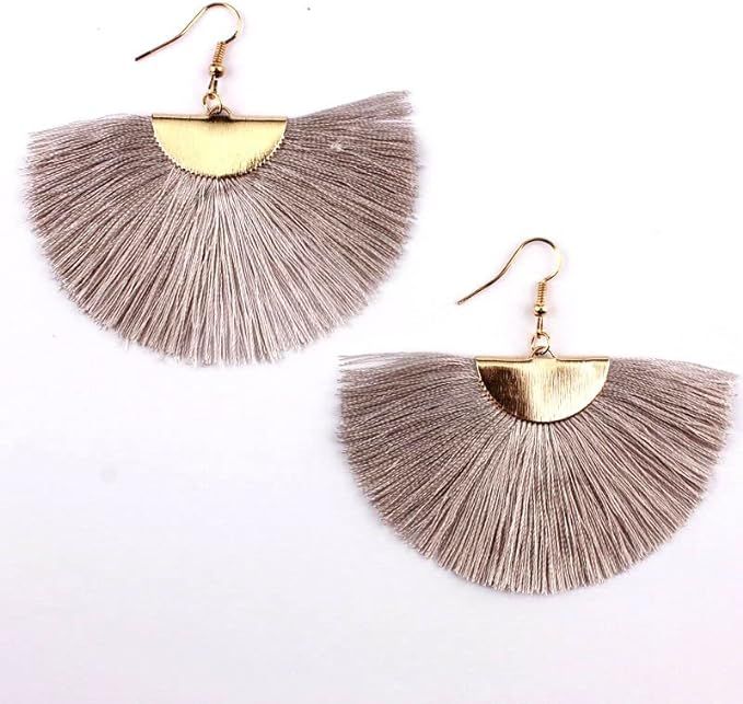 Mimir Eco- Earrings Boho Ethnic - Tassel Drop Earrings for Women Colorful Fan Shaped Fringe Silk ... | Amazon (US)