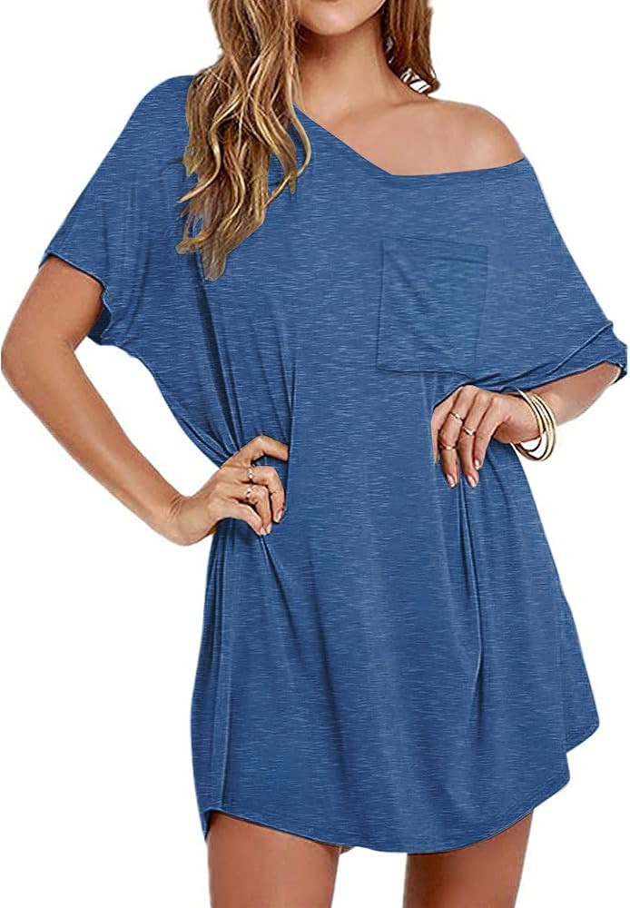 Ekouaer Womens Tshirt Nightgown Cotton V Neck Sleepshirts Comfy Casual Nightshirt for Women | Amazon (US)