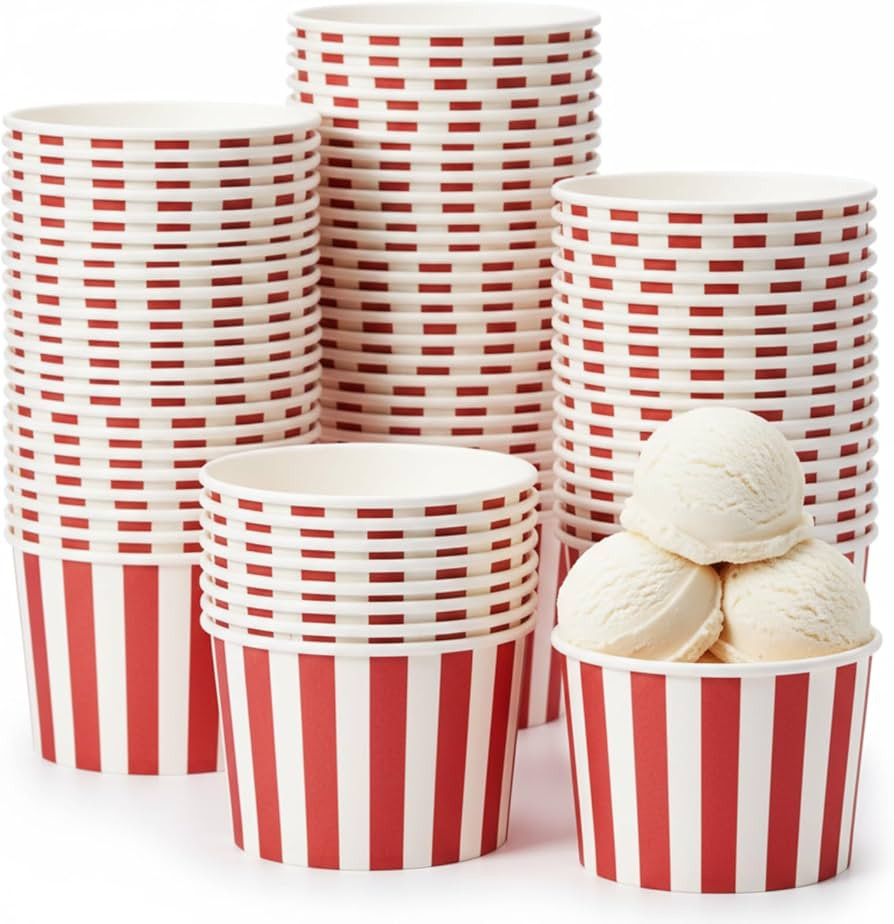 Zopeal 50 Count Red and White Striped Ice Cream Cups Disposable 9 oz Ice Cream Bowls Paper Race C... | Amazon (US)
