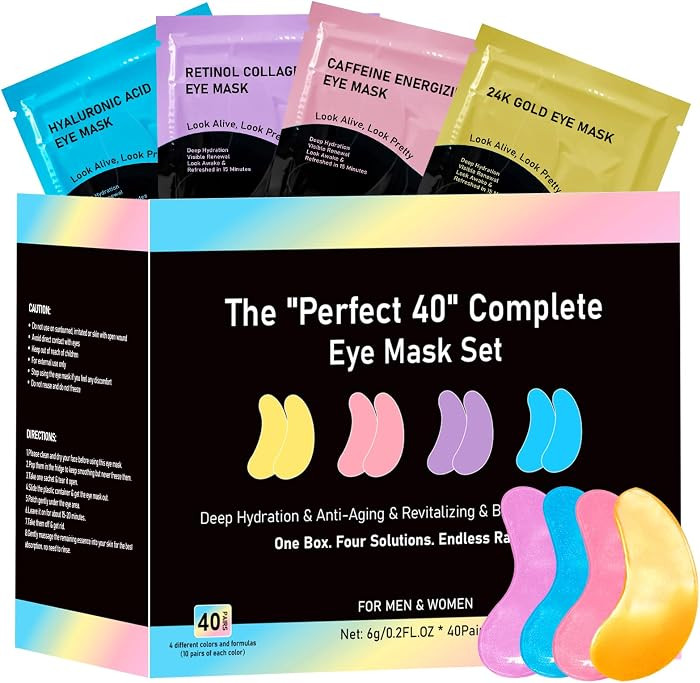 Adofect Under Eye Patches 40 Pairs, Eye Masks with 24K Gold, Hyaluronic Acid, Caffeine & Retinol ... | Amazon (US)