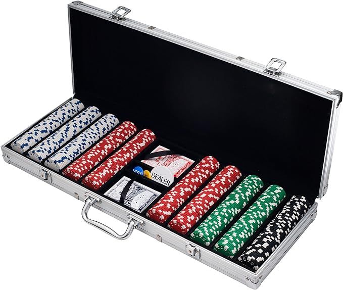 Poker Chip Set for Texas Holdem, Blackjack, Gambling with Carrying Case, Cards, Buttons and 500 D... | Amazon (US)