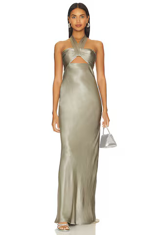 Shona Joy La Lune Ruched Halter Maxi Dress in Sage from Revolve.com | Revolve Clothing (Global)