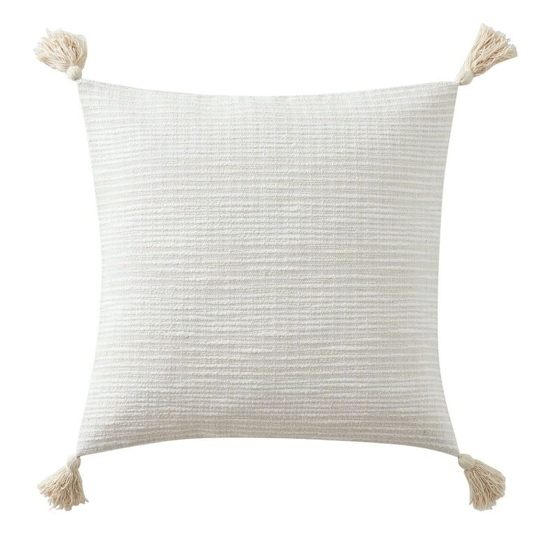 My Texas House Aster Woven Tassel Square Decorative Pillow Cover, 22" x 22", Ivory | Walmart (US)