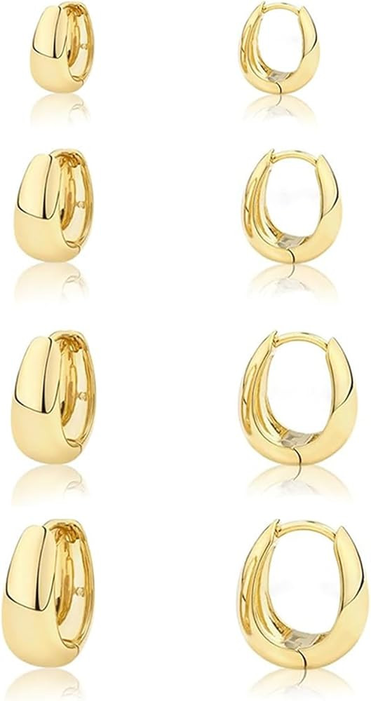 Small Gold Huggie Hoop Earrings Set for Women, Hypoallergenic 14K Real Gold Plated Stack Cartilag... | Amazon (US)